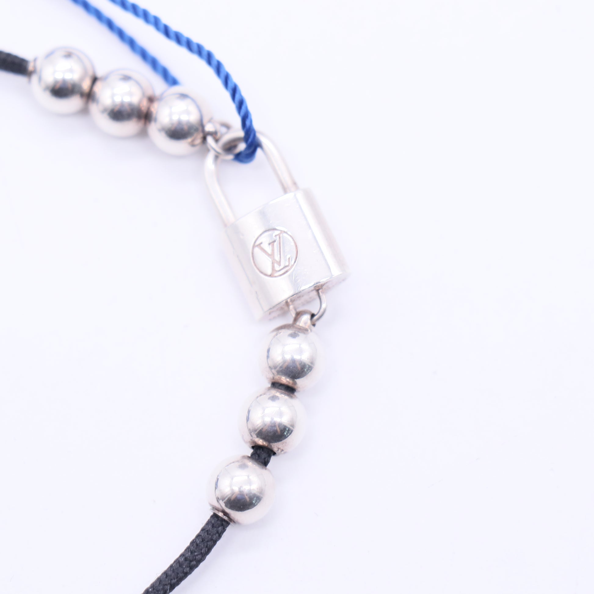 Silver Lockit Beads Bracelet, Sterling Silver and Black Polyester Cord Twins LDJ3751
