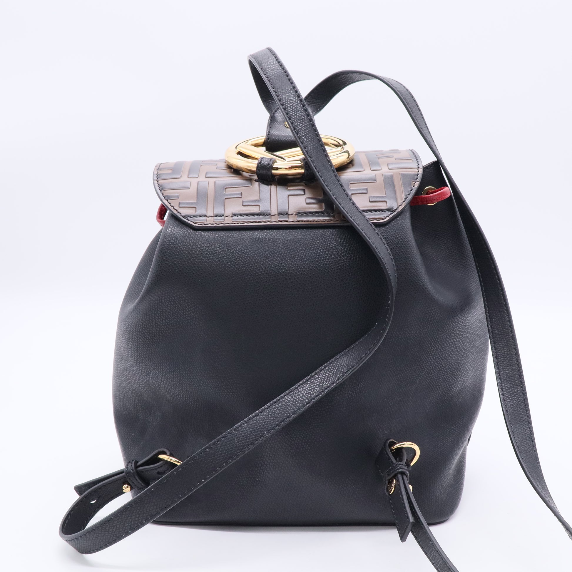 Drawstring Flap Backpack Leather with Zucca Embossed Detail Small  B20598