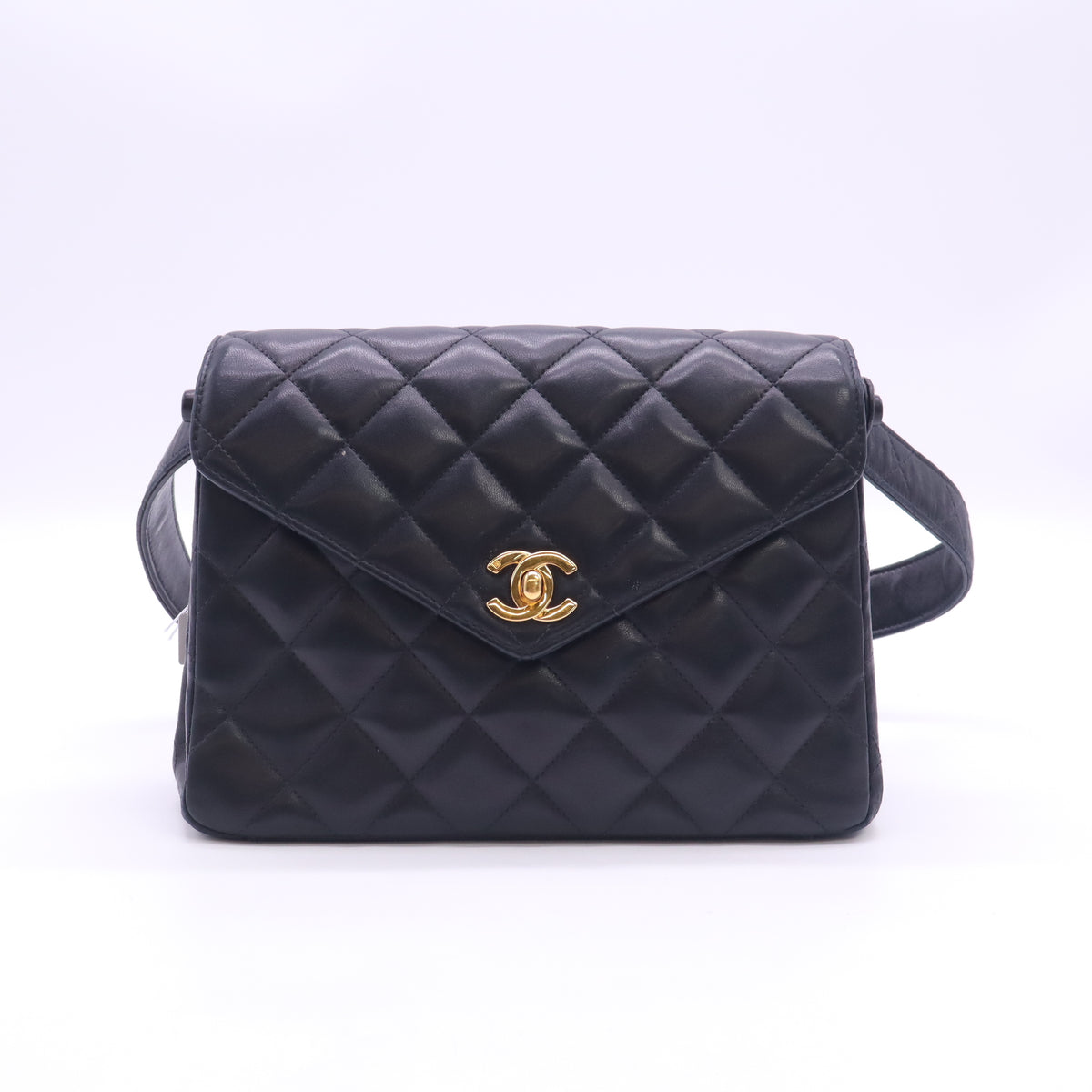 Chanel Vintage Quilted Envelope Shoulder Bag Black Twins LDZ1242