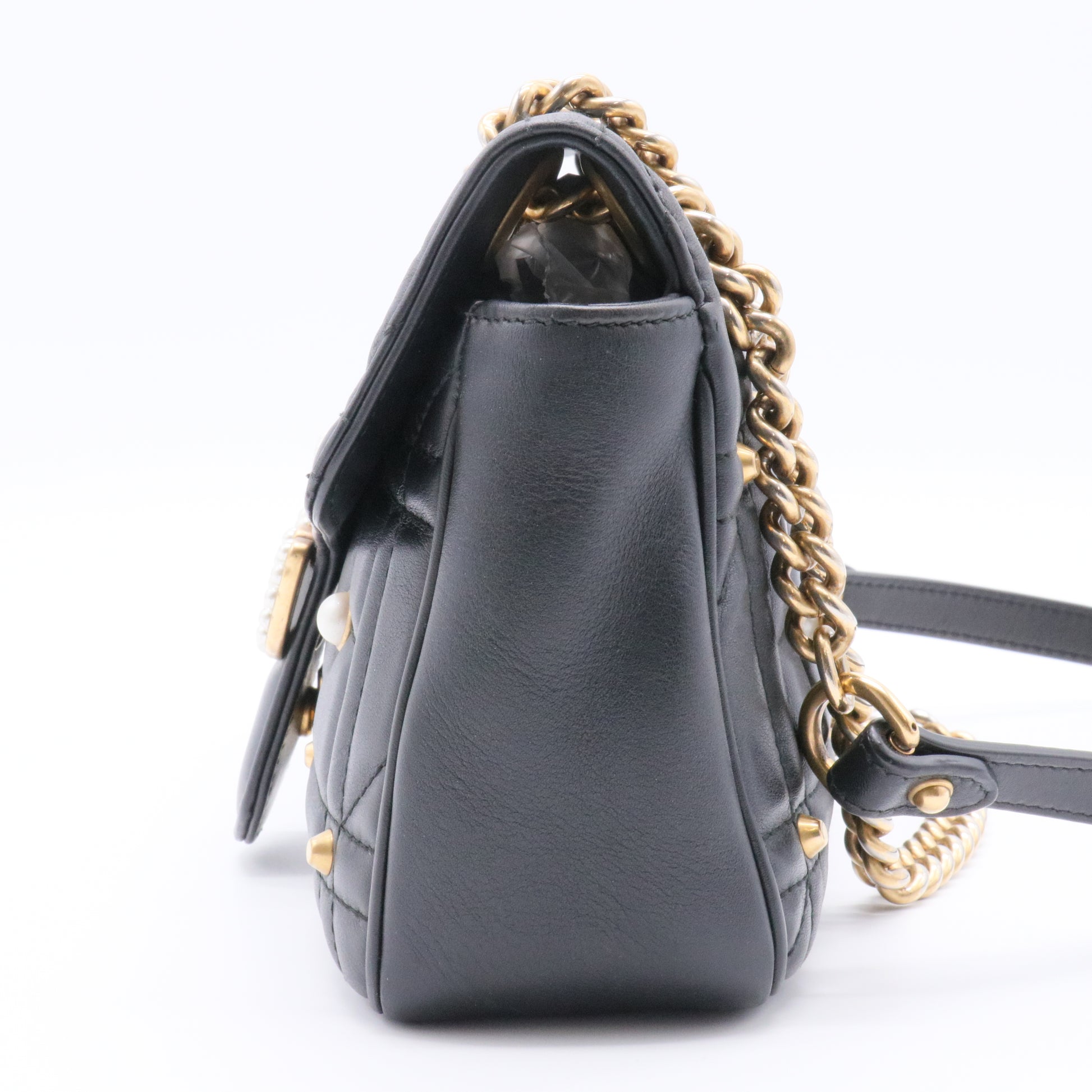 Pearly GG Marmont Flap Bag Embellished Matelasse Leather