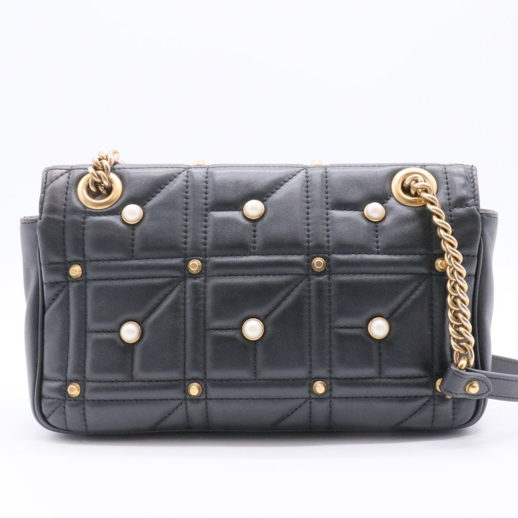 Pearly GG Marmont Flap Bag Embellished Matelasse Leather
