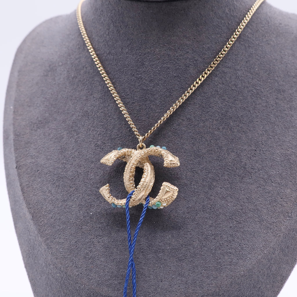 Crystal Embellished CC Pendant Necklace Twins