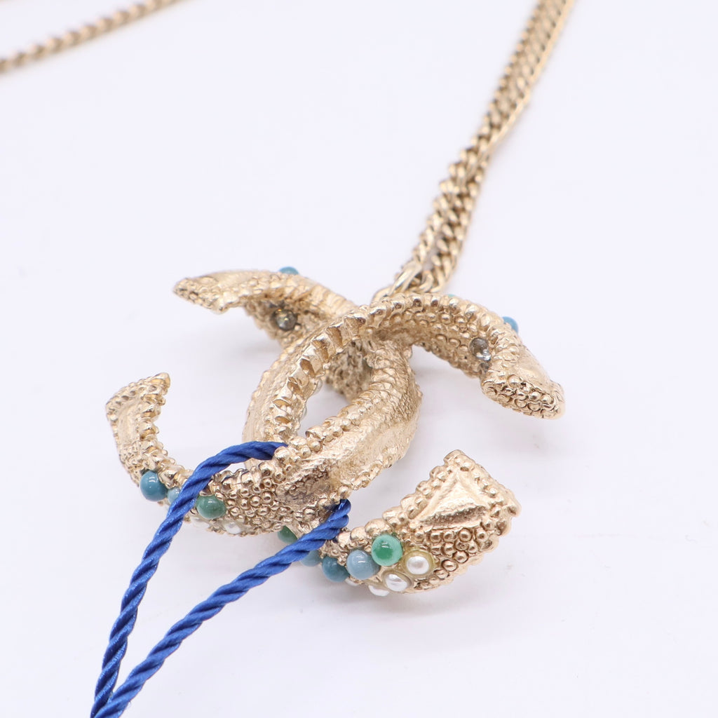 Crystal Embellished CC Pendant Necklace Twins