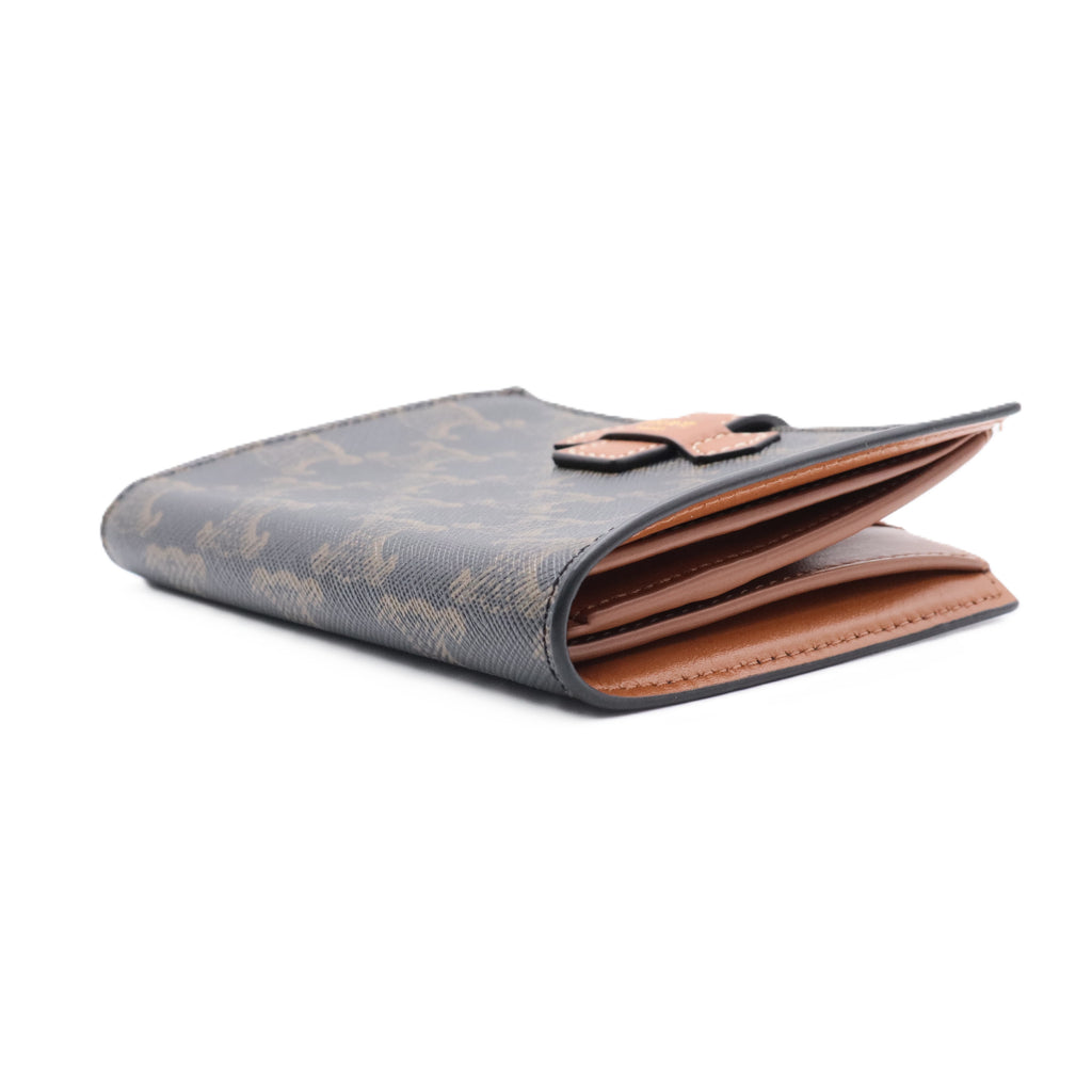 Triomphe Coated Canvas/Leather Compact Card Holder Wallet