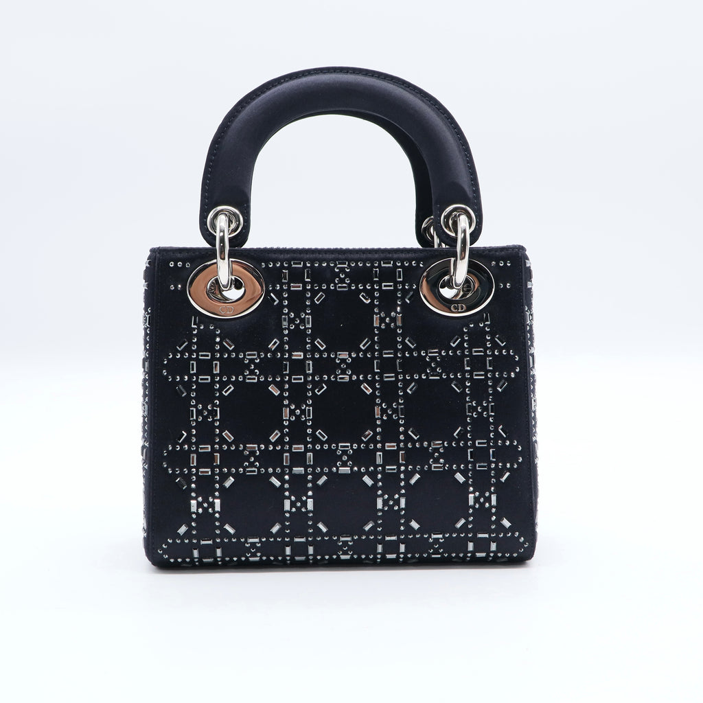 Black Mini Satin Cannage Strass Crystal Embellished Lady Dior Twins