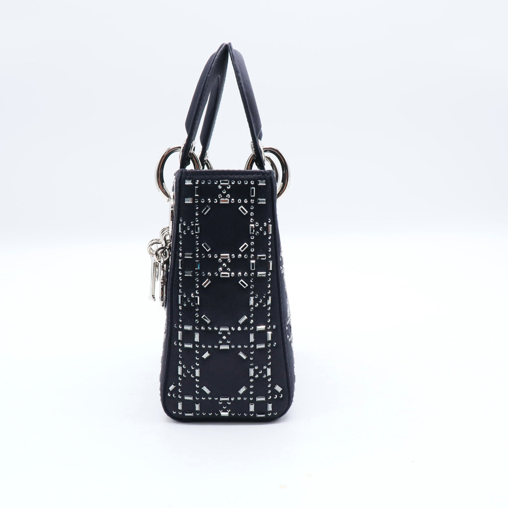 Black Mini Satin Cannage Strass Crystal Embellished Lady Dior Twins