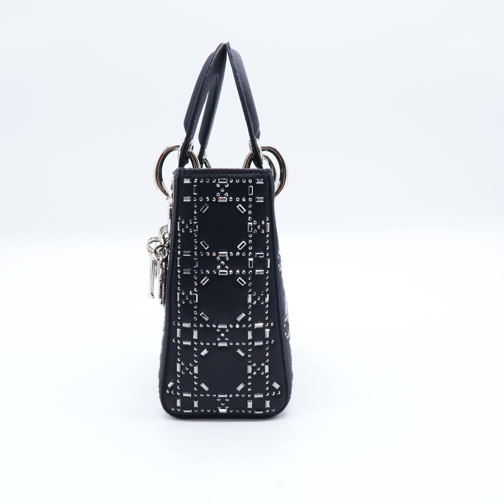 Black Mini Satin Cannage Strass Crystal Embellished Lady Dior Twins