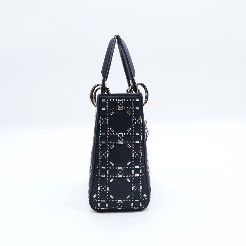 Black Mini Satin Cannage Strass Crystal Embellished Lady Dior Twins