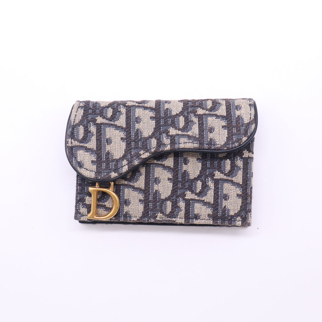 Dior Saddle Flap Card Holder in Blue Dior Oblique Jacquard W22798