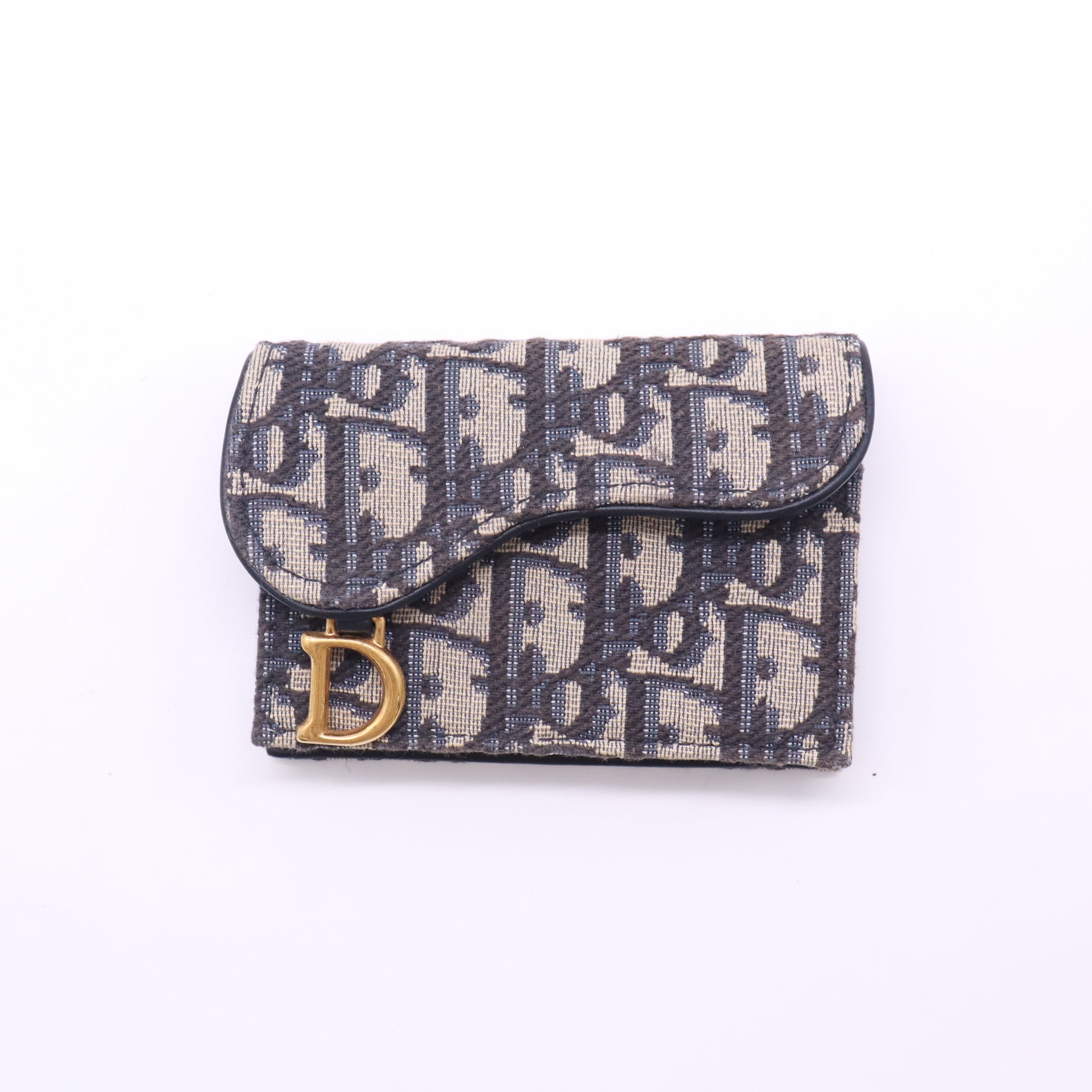 Dior Saddle Flap Card Holder in Blue Dior Oblique Jacquard W22798