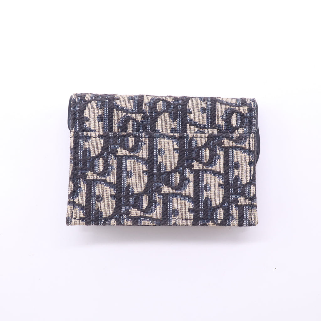 Dior Saddle Flap Card Holder in Blue Dior Oblique Jacquard W22798