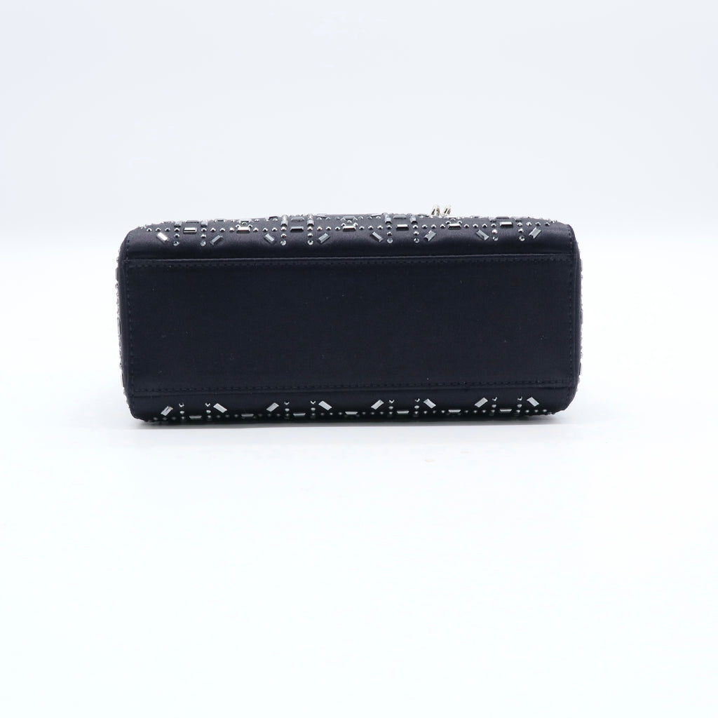 Black Mini Satin Cannage Strass Crystal Embellished Lady Dior Twins