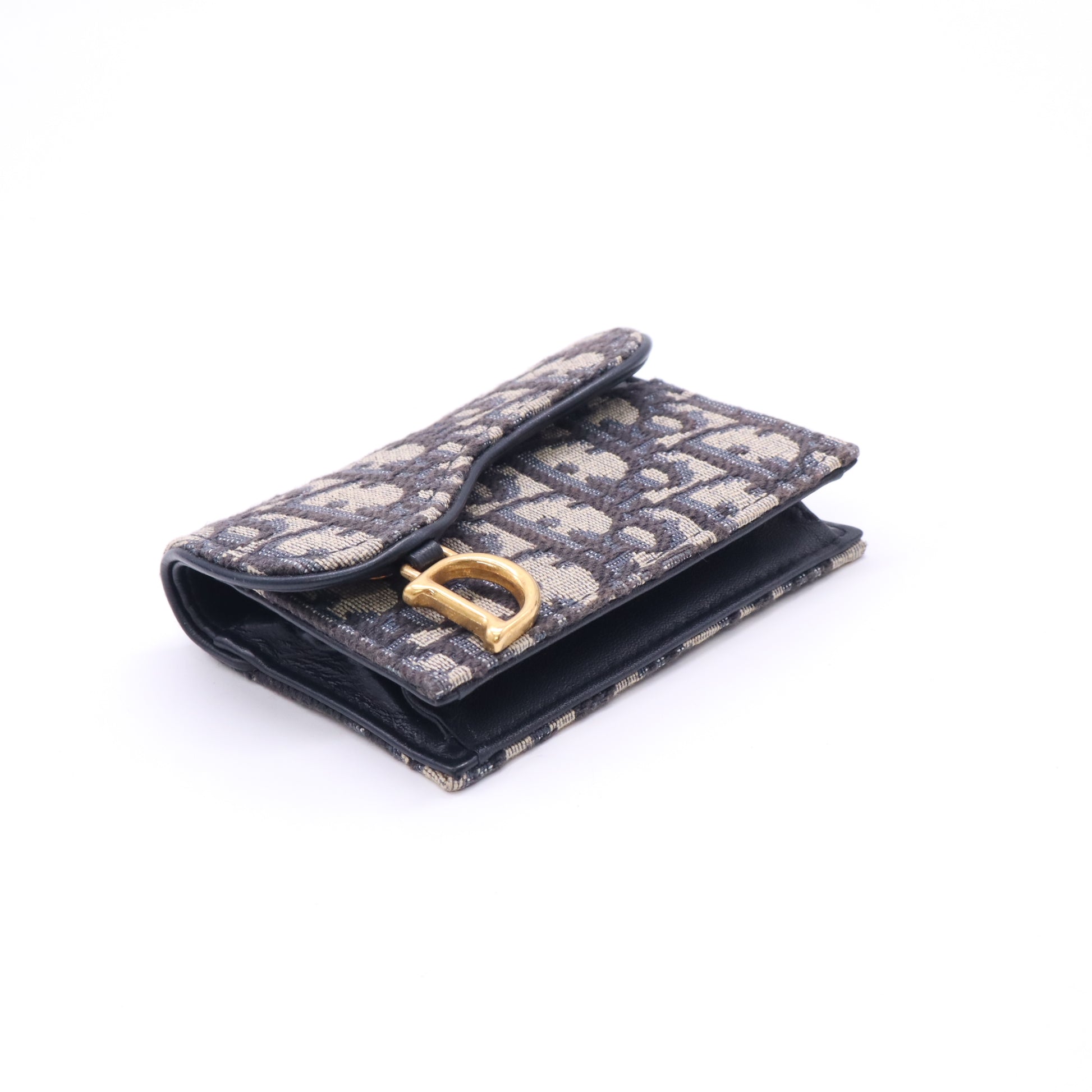 Dior Saddle Flap Card Holder in Blue Dior Oblique Jacquard W22798