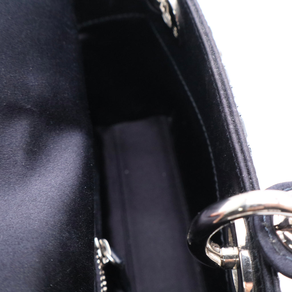 Black Mini Satin Cannage Strass Crystal Embellished Lady Dior Twins