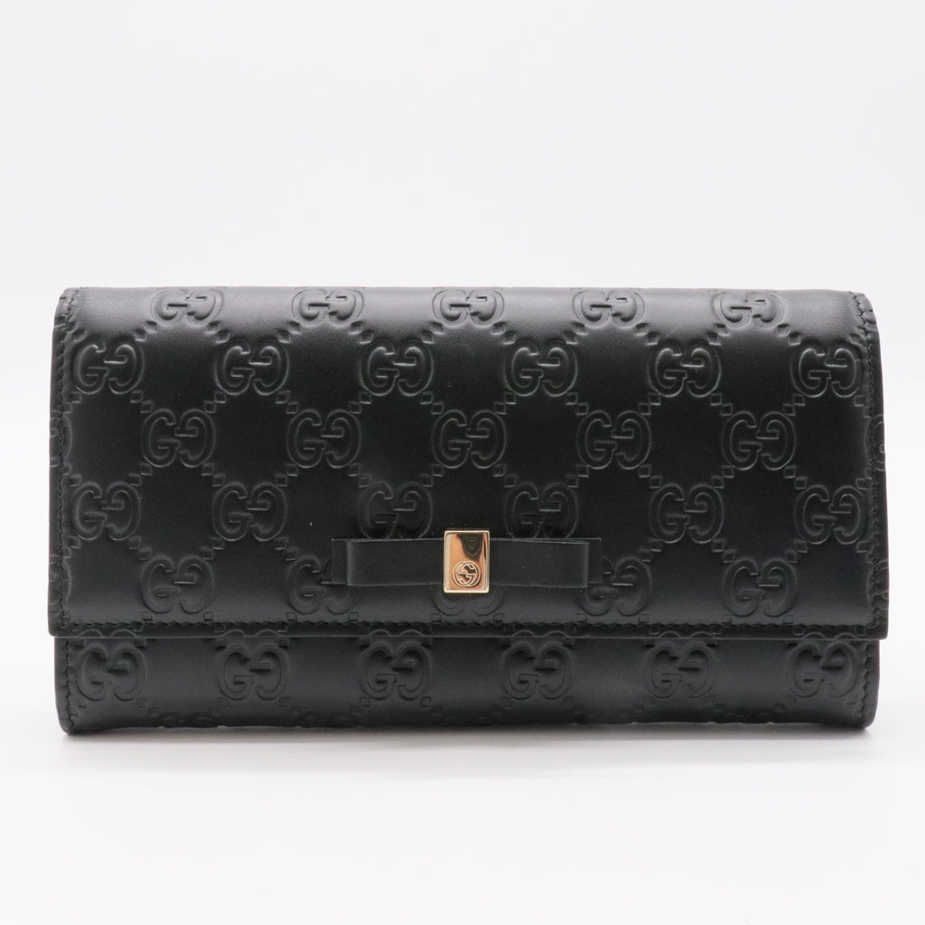Black Guccissima Leather Bow Flap Continental Wallet