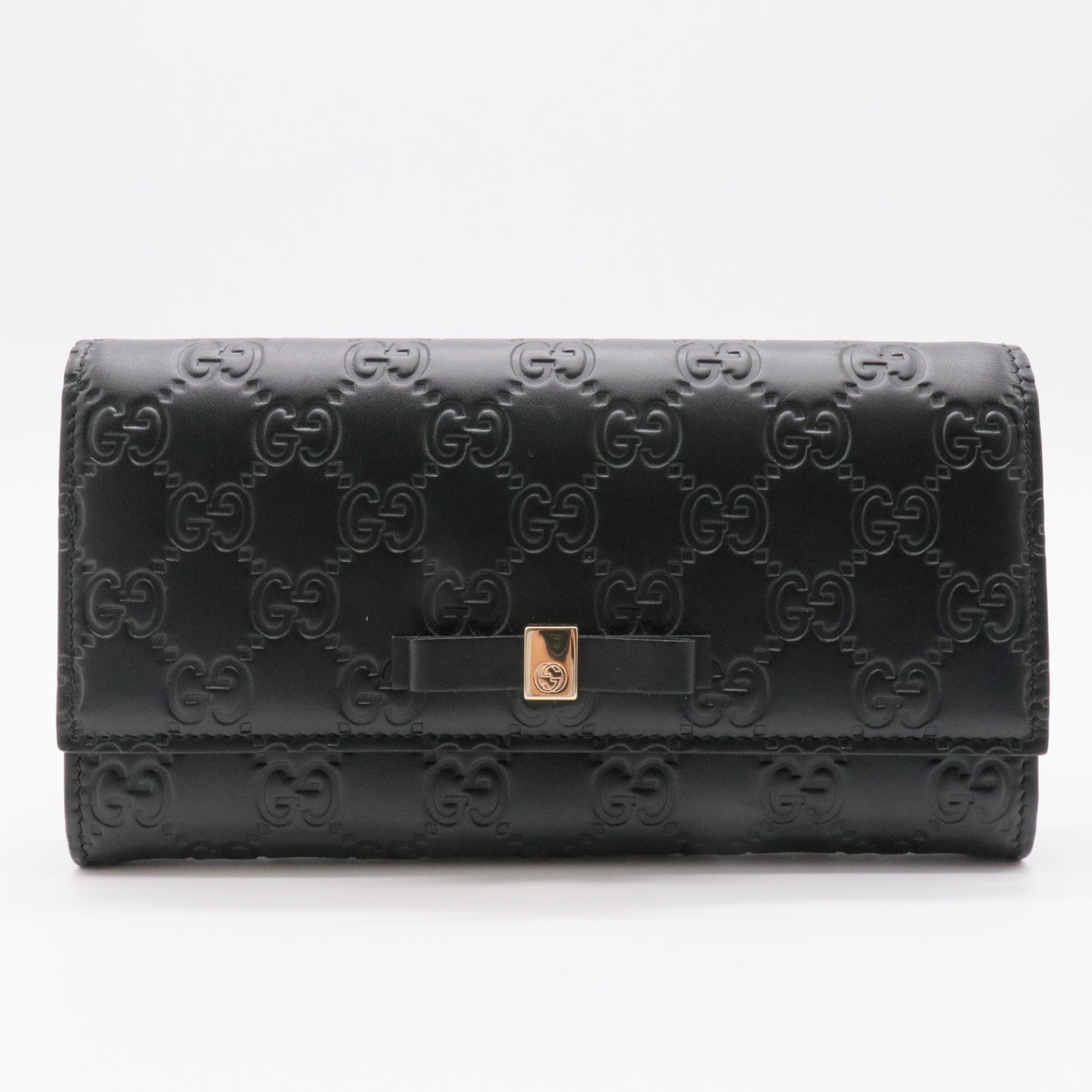Black Guccissima Leather Bow Flap Continental Wallet