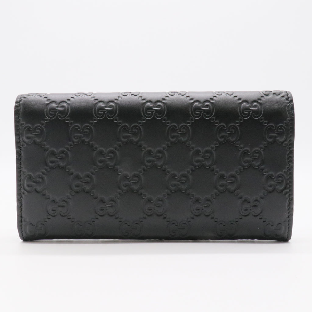 Black Guccissima Leather Bow Flap Continental Wallet