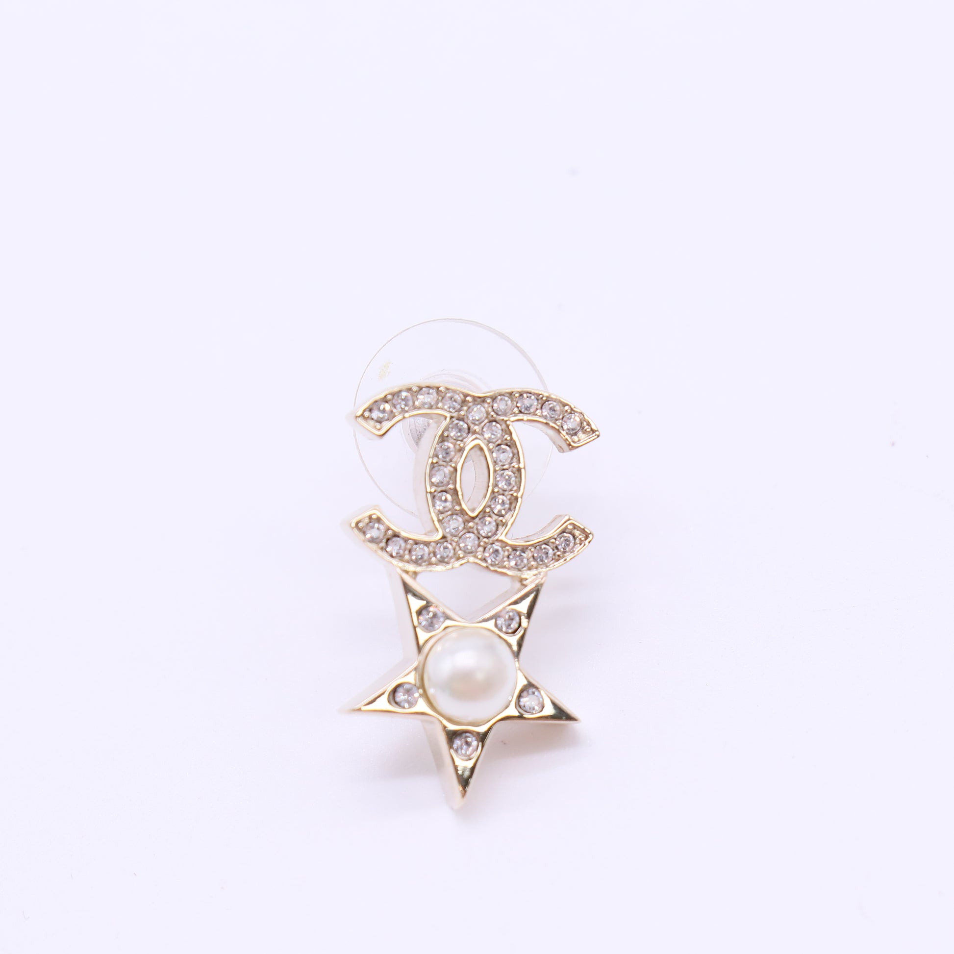 Chanel Crystal Pearl CC Star Heart Asymmetric Earrings W22136