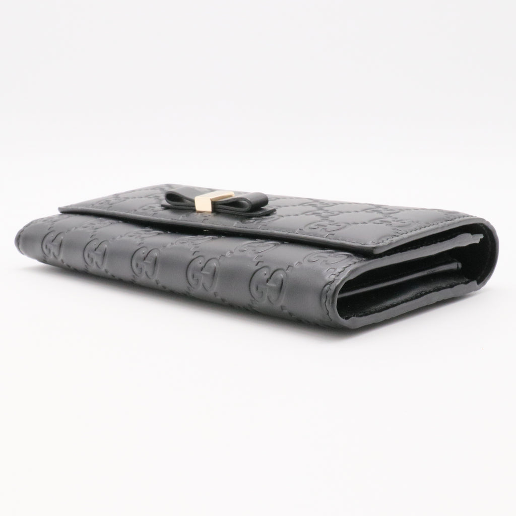 Black Guccissima Leather Bow Flap Continental Wallet
