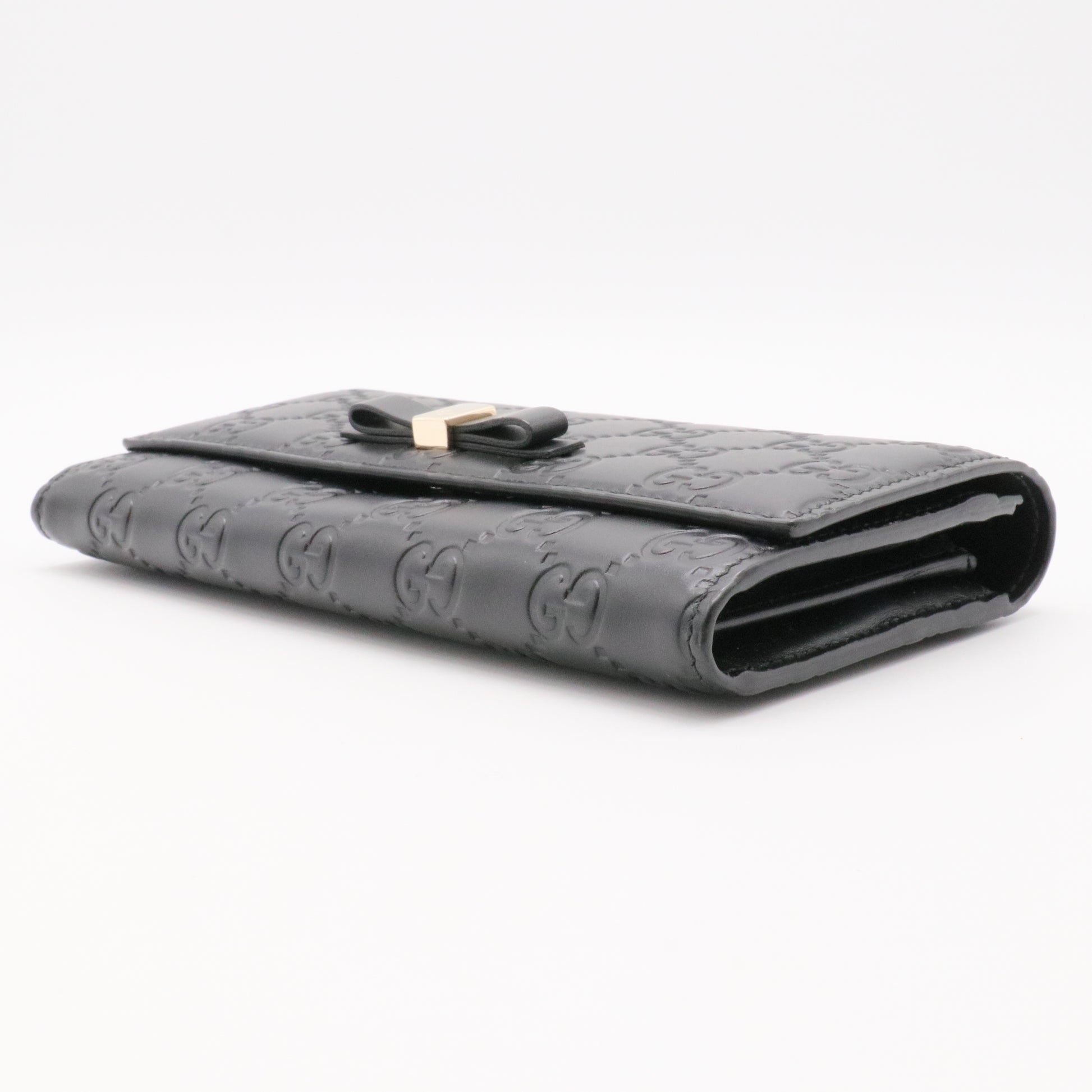 Black Guccissima Leather Bow Flap Continental Wallet