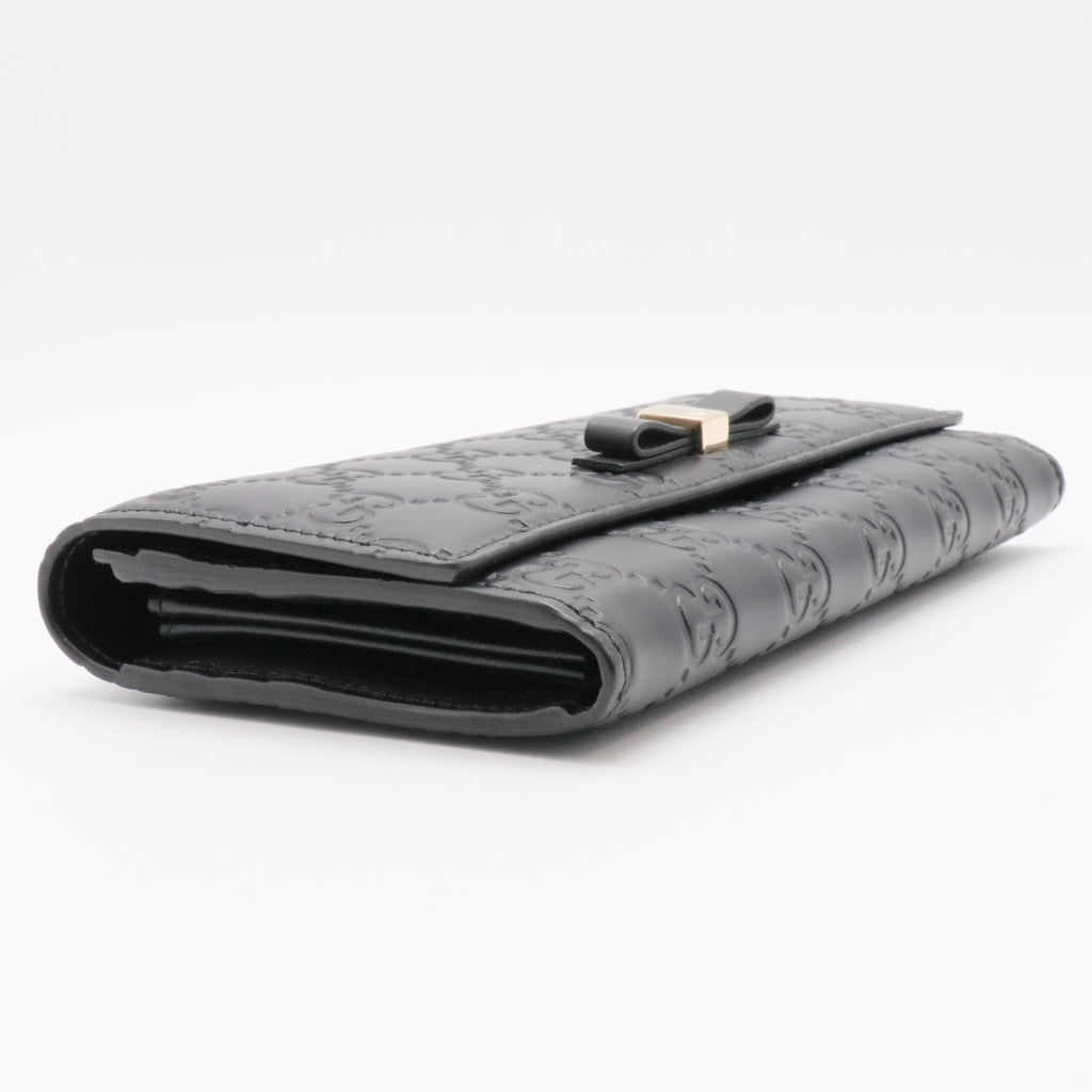 Black Guccissima Leather Bow Flap Continental Wallet