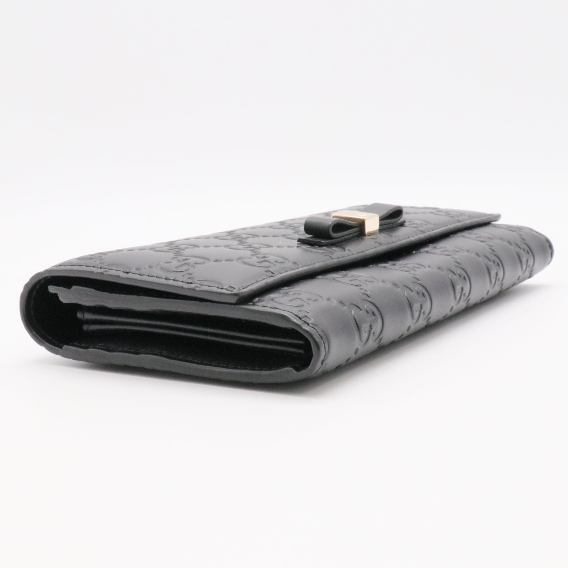 Black Guccissima Leather Bow Flap Continental Wallet