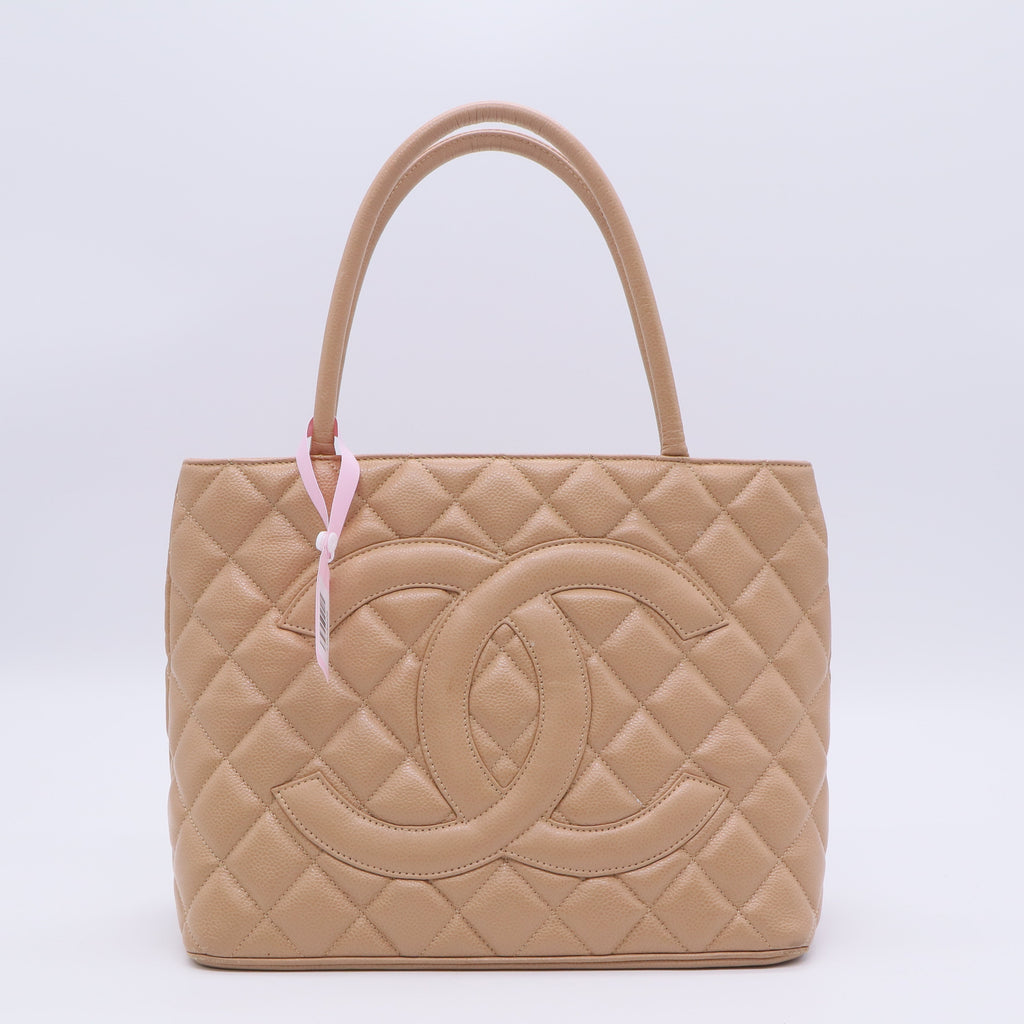 Chanel Beige Quilted Caviar Leather Medallion Tote Bag Twins LDJ3226