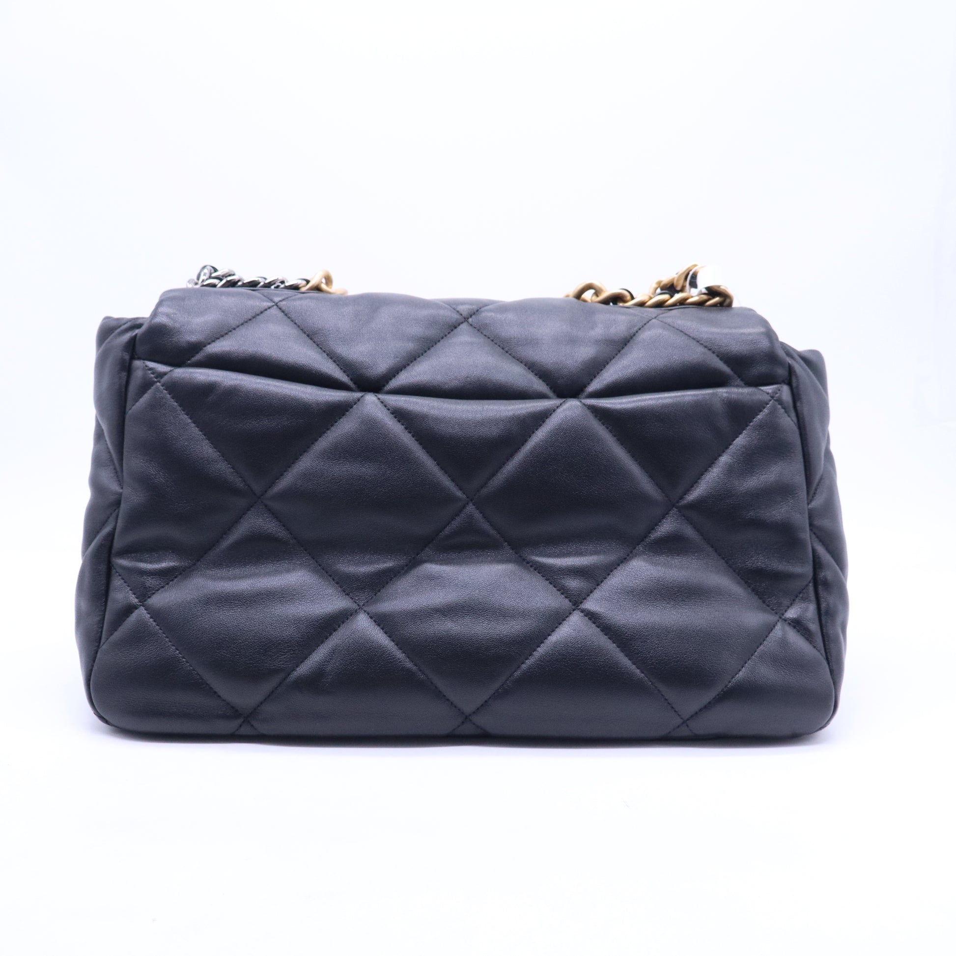 Chanel Goatskin Quilted Maxi Chanel 19 Flap Black Color Bag Twins B21553