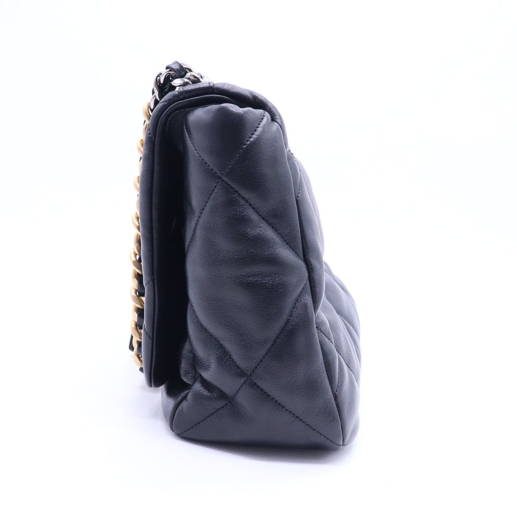 Chanel Goatskin Quilted Maxi Chanel 19 Flap Black Color Bag Twins B21553
