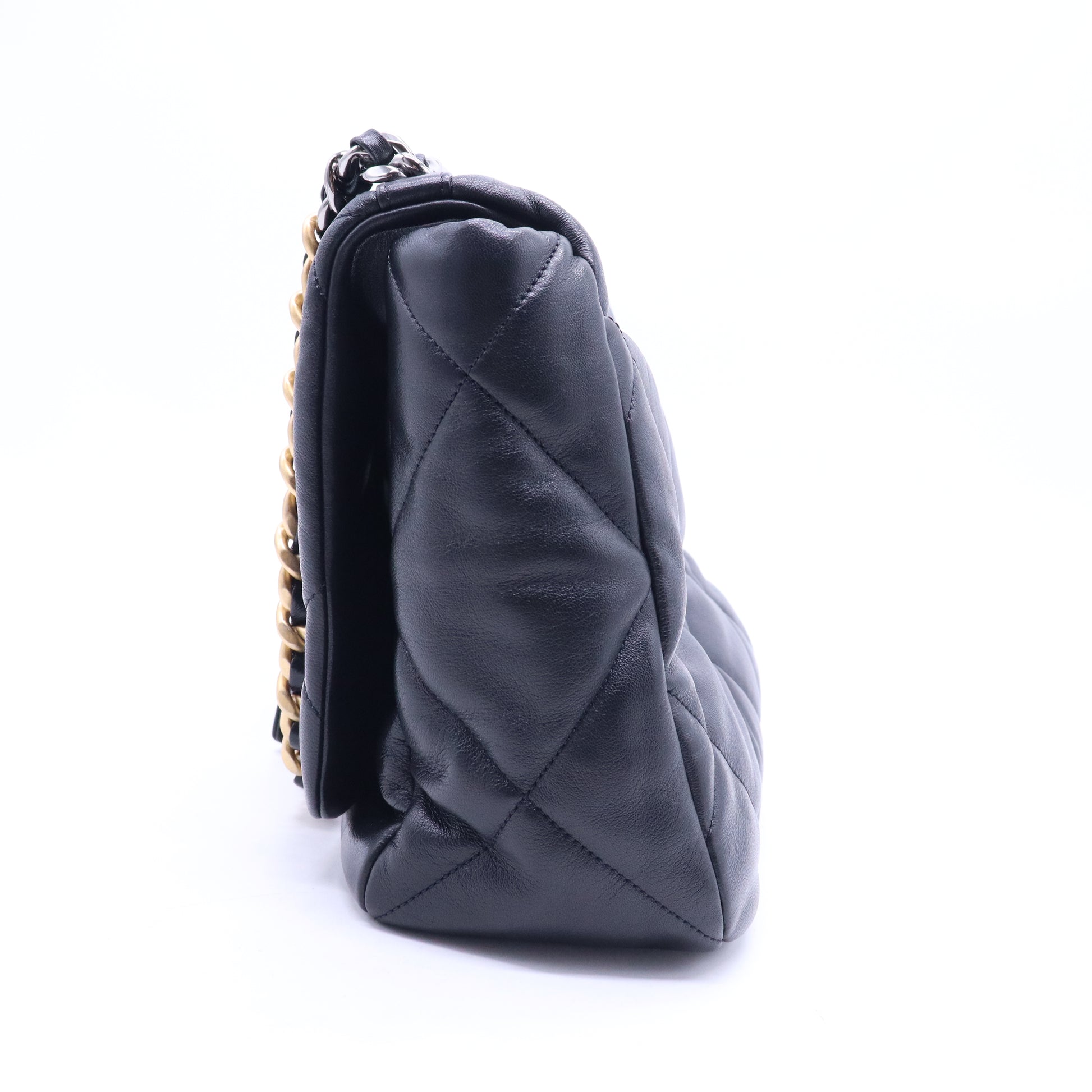 Chanel Goatskin Quilted Maxi Chanel 19 Flap Black Color Bag Twins B21553