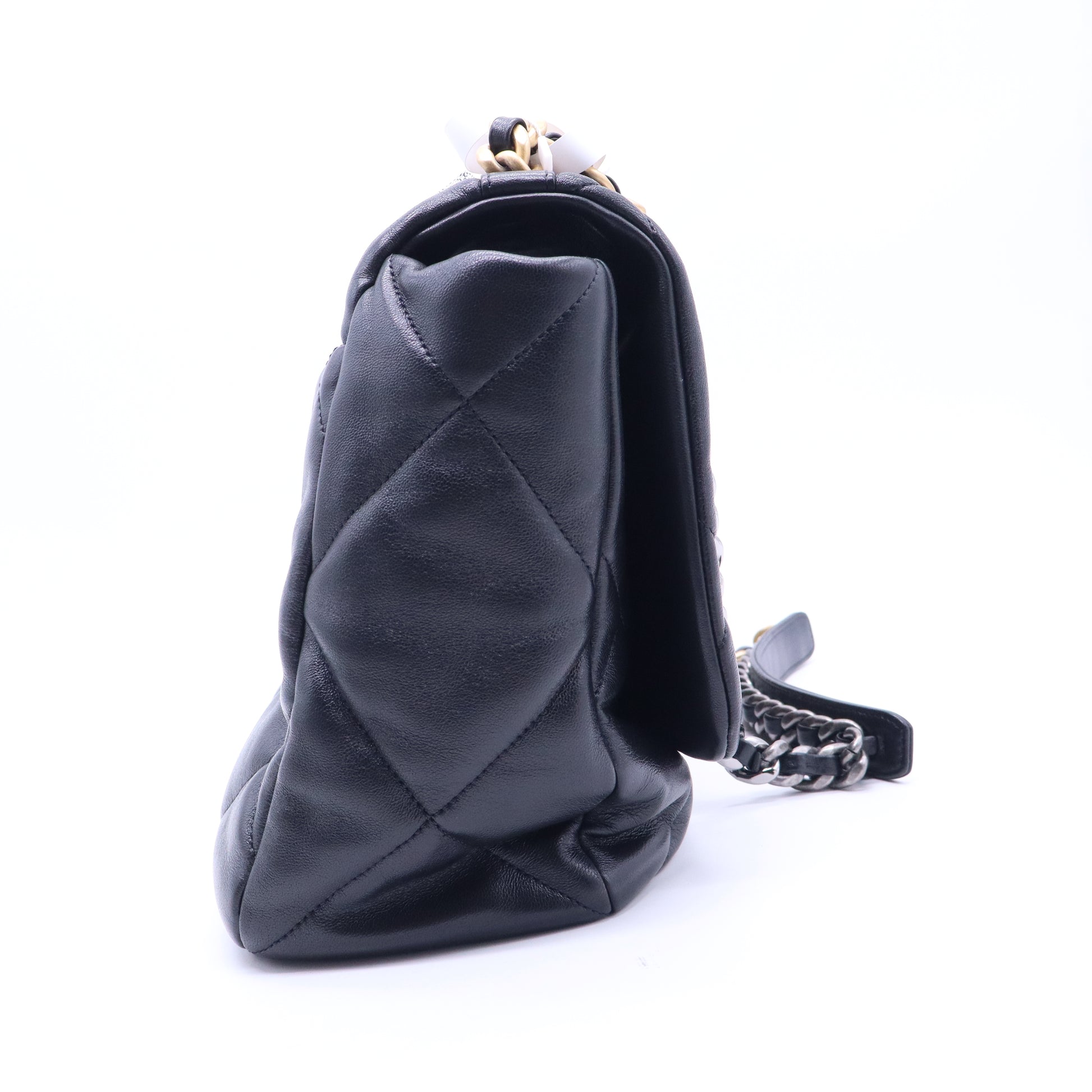 Chanel Goatskin Quilted Maxi Chanel 19 Flap Black Color Bag Twins B21553
