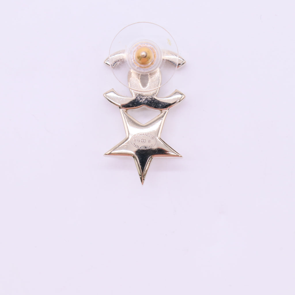 Chanel Crystal Pearl CC Star Heart Asymmetric Earrings W22136