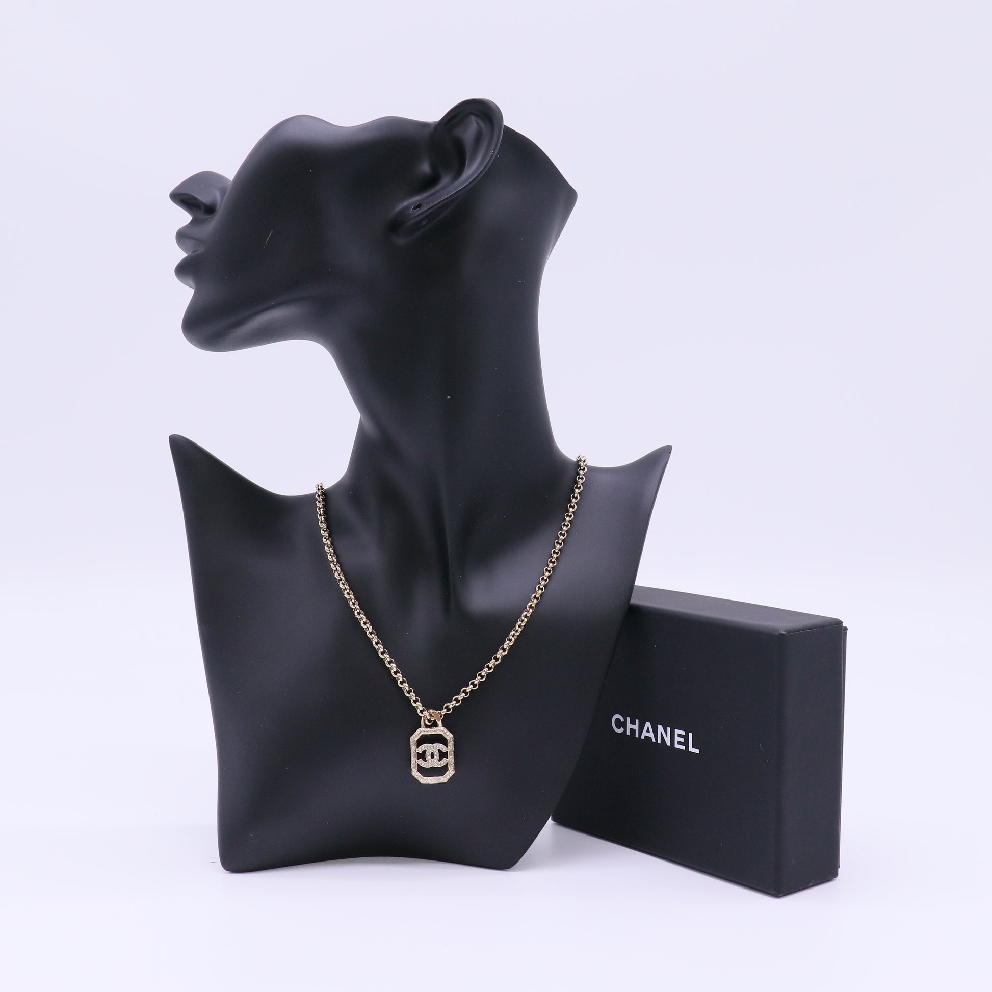Chanel Crystal CC Octagonal Scroll Pendant Necklace W22139