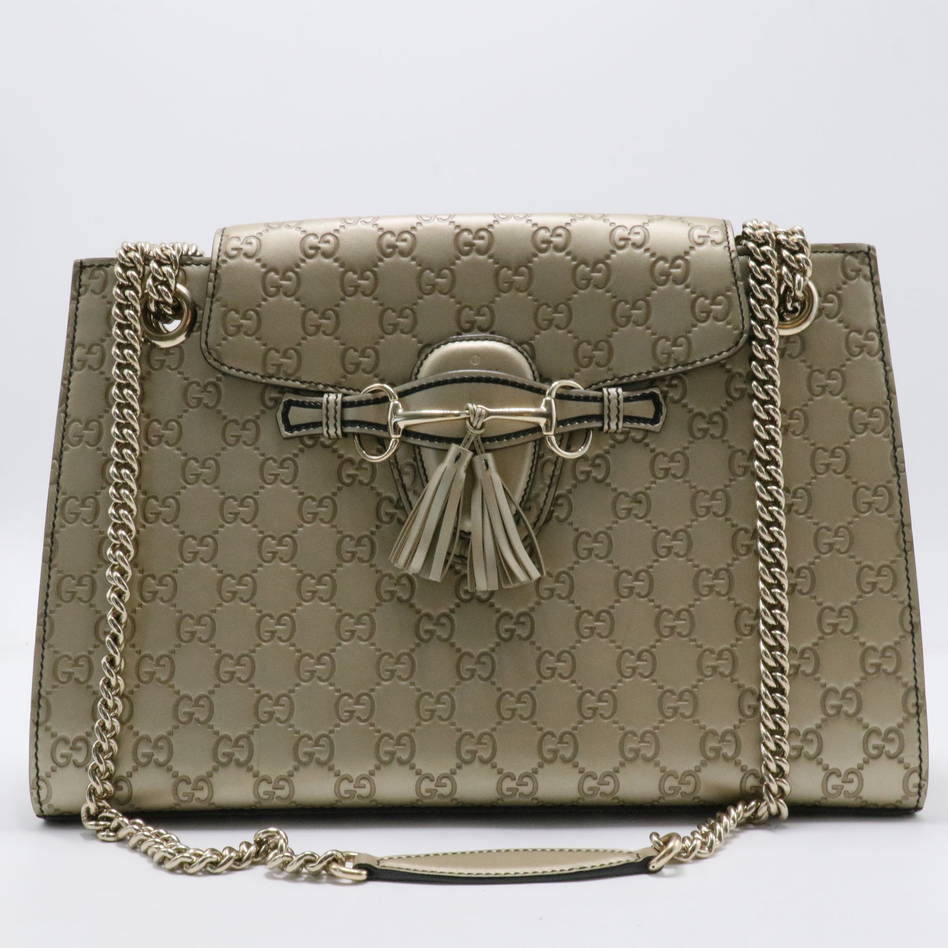 Emily Chain Flap Shoulder Bag Guccissima Leather Large