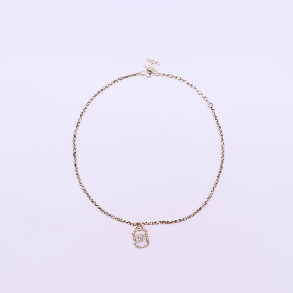 Chanel Crystal CC Octagonal Scroll Pendant Necklace W22139