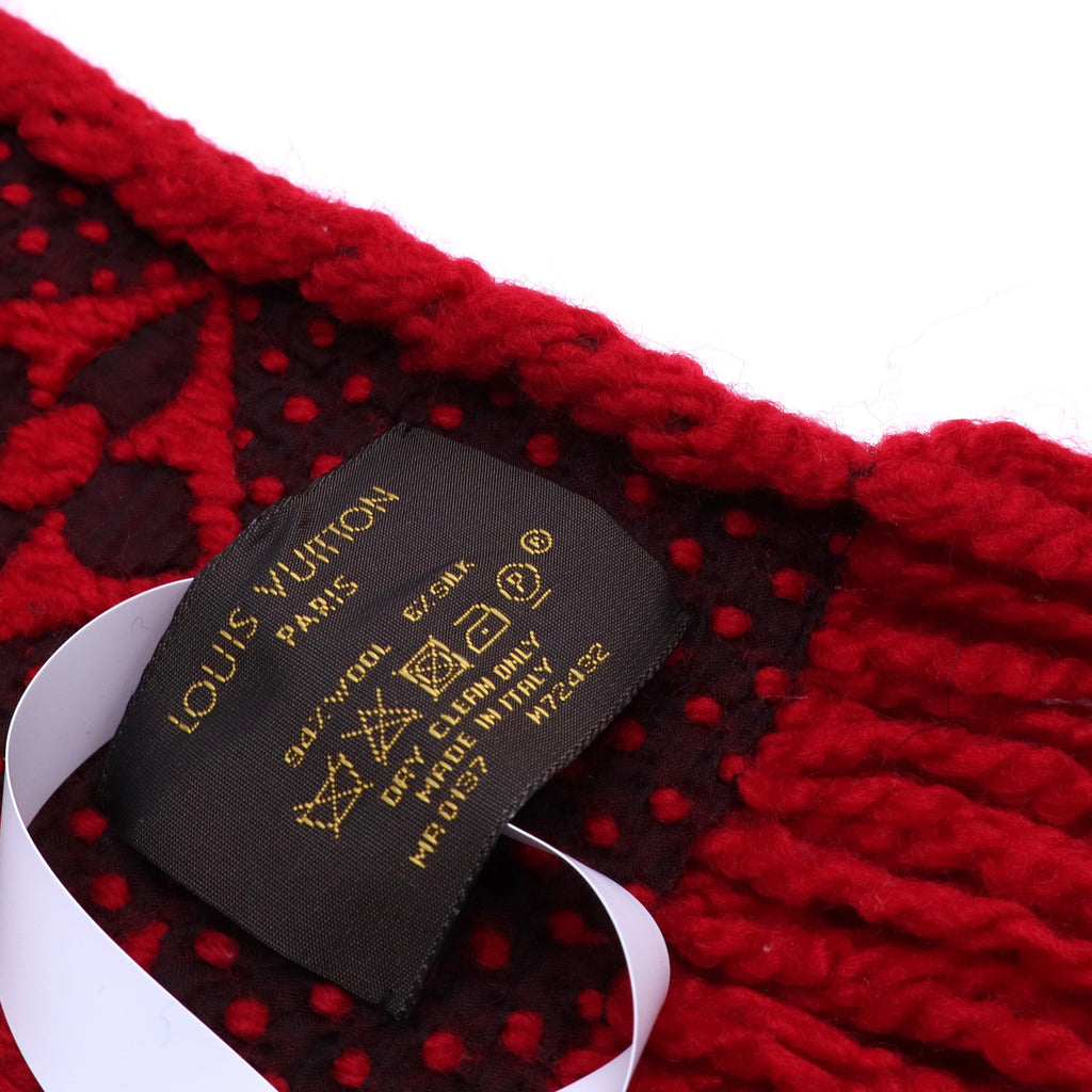 Red Wool Silk Logomania Scarf