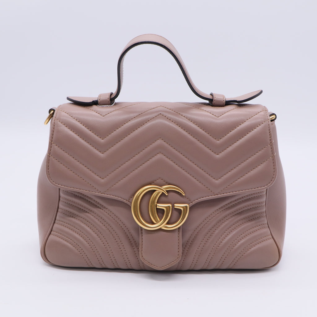 Gucci Beige Quilted Leather Marmonti Top Handle Crossbody Bag twins LDJ3227