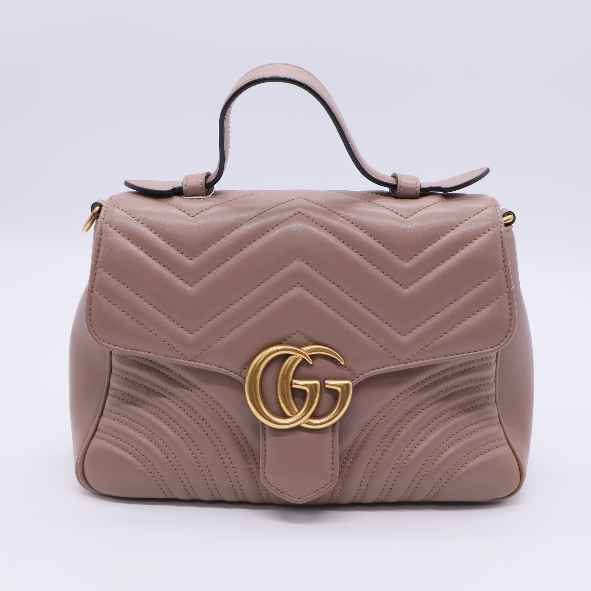 Gucci Beige Quilted Leather Marmonti Top Handle Crossbody Bag twins LDJ3227