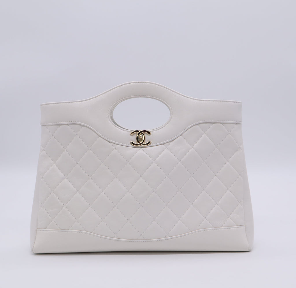 Chanel Shiny Lambskin Quilted Small 31 Shopping Bag White twins LDJ3223