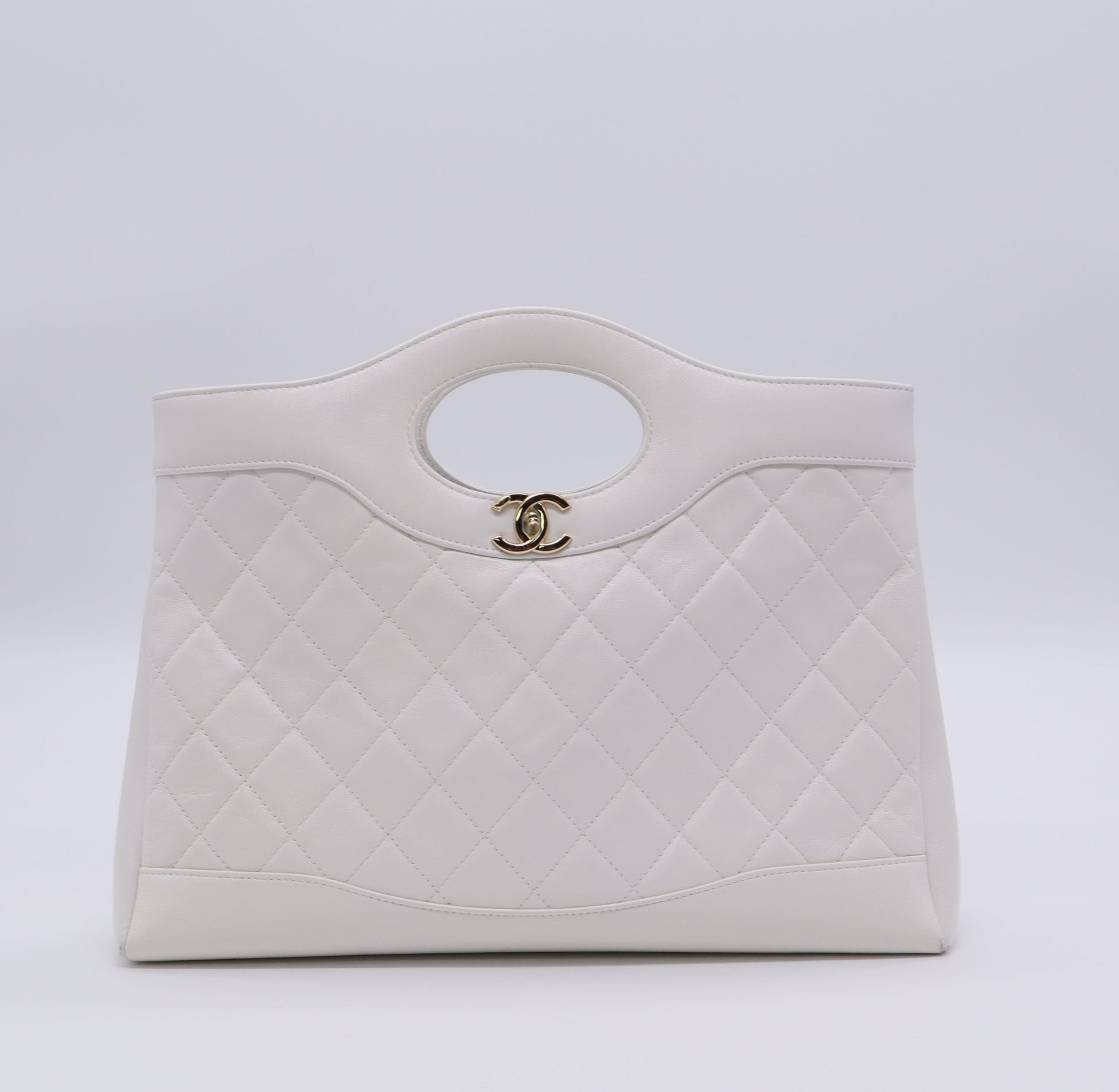 Chanel Shiny Lambskin Quilted Small 31 Shopping Bag White twins LDJ3223