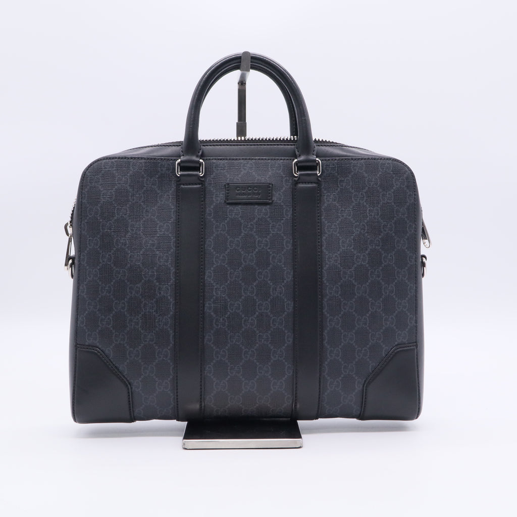 GG Supreme Monogram Appia Calfskin Web Briefcase Black TWINS LDJ3221
