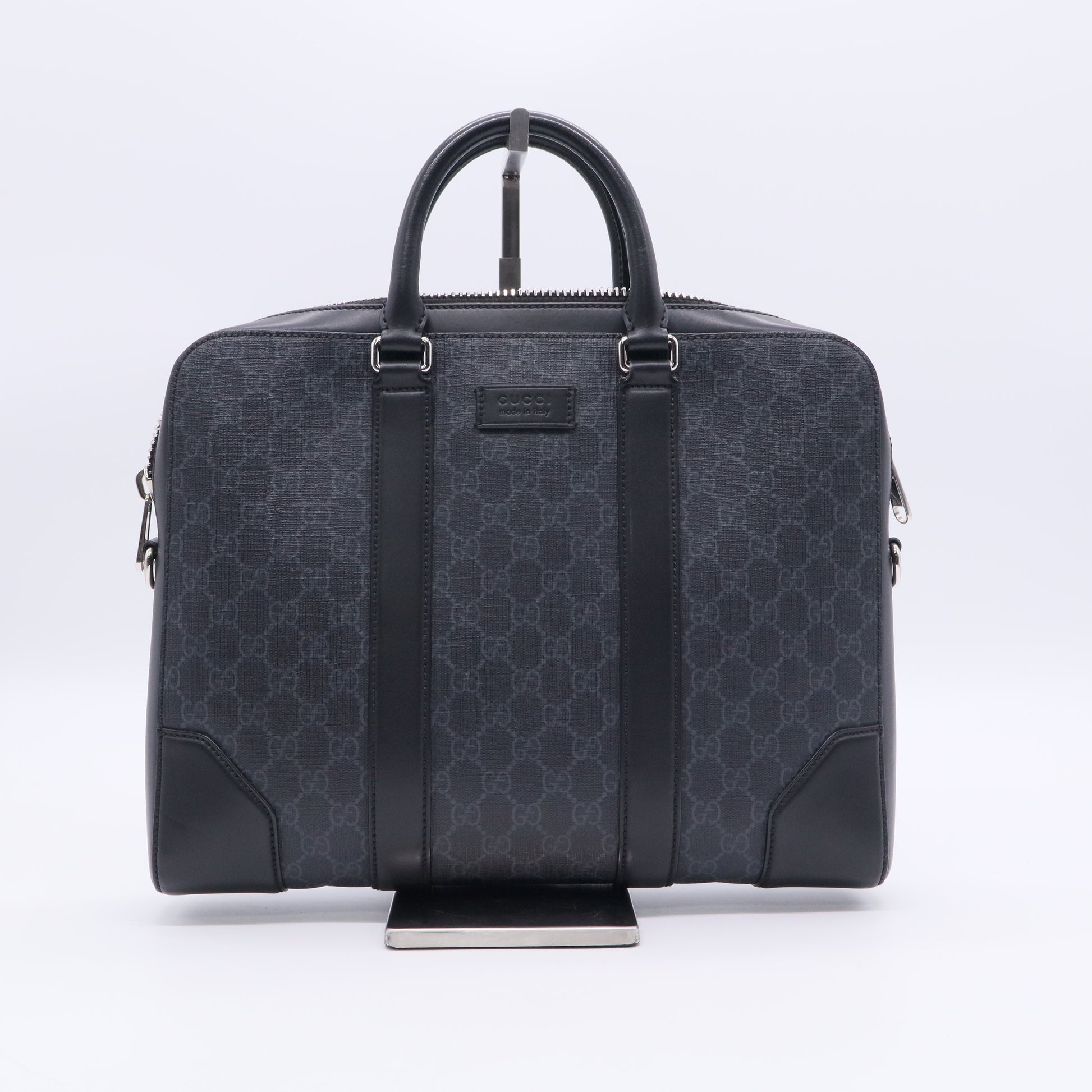 GG Supreme Monogram Appia Calfskin Web Briefcase Black TWINS LDJ3221