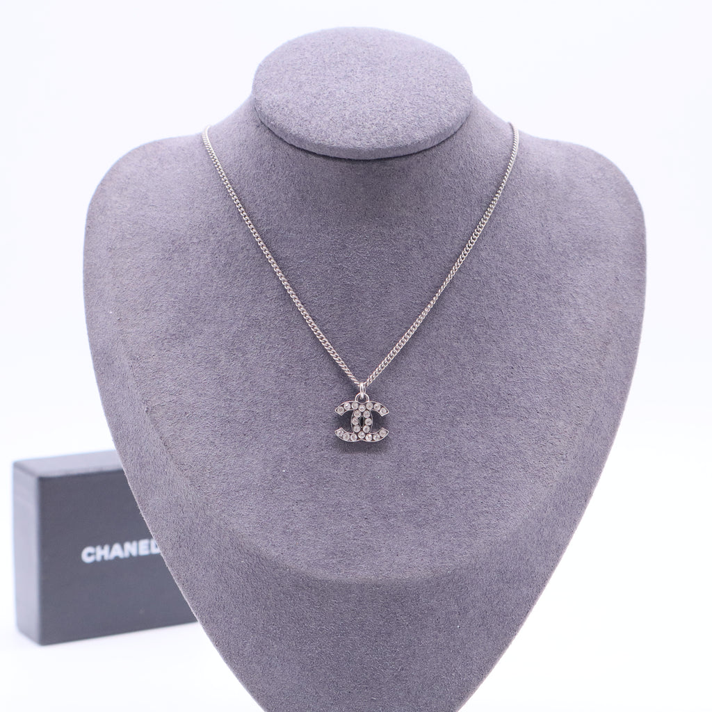 Chanel CC Crystals Silver Tone Metal Necklace W11319