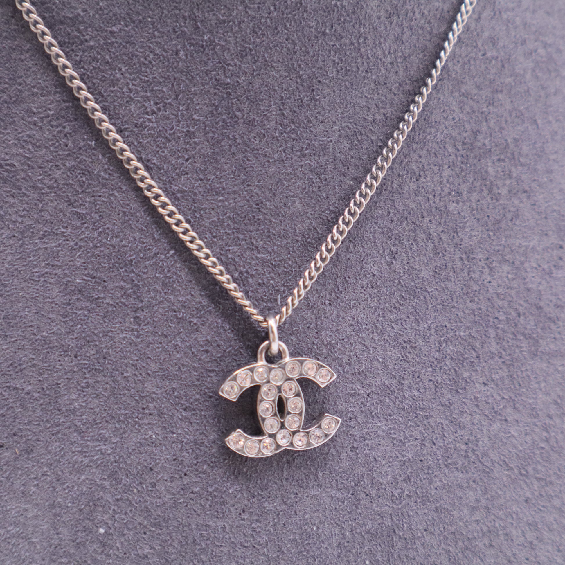 Chanel CC Crystals Silver Tone Metal Necklace W11319