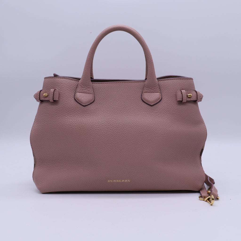 Banner Tote Leather and House Check Canvas Medium B21221