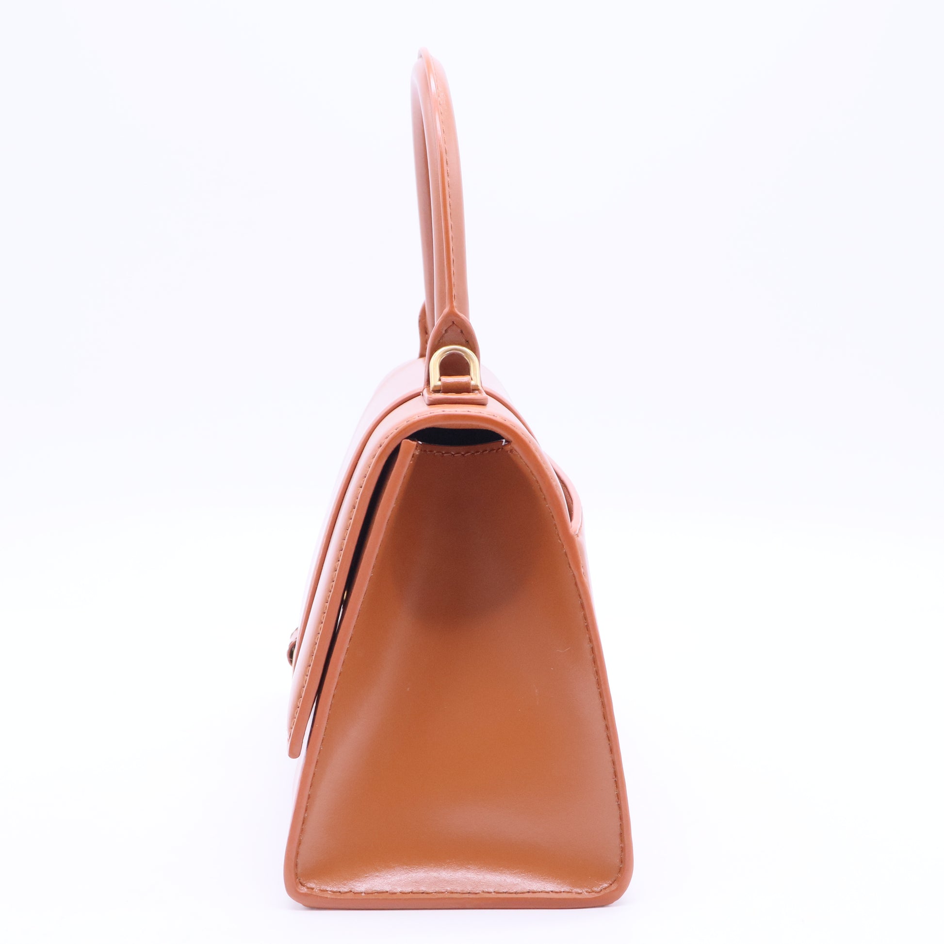 Shiny Box Calfskin Small Hourglass Top Handle Bag Camel B12105