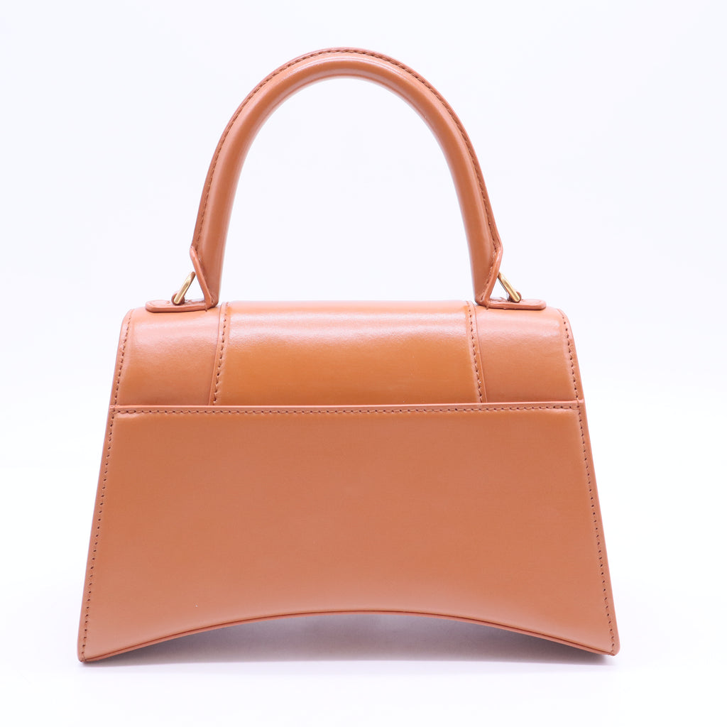 Shiny Box Calfskin Small Hourglass Top Handle Bag Camel B12105