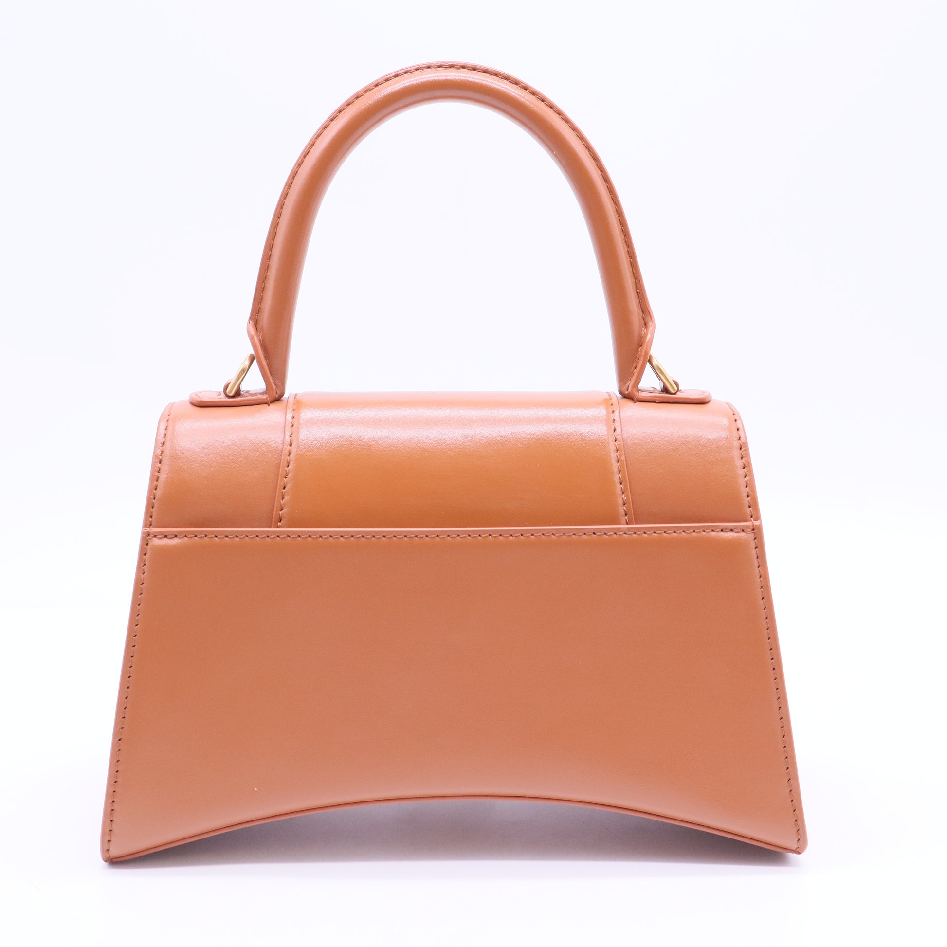 Shiny Box Calfskin Small Hourglass Top Handle Bag Camel B12105