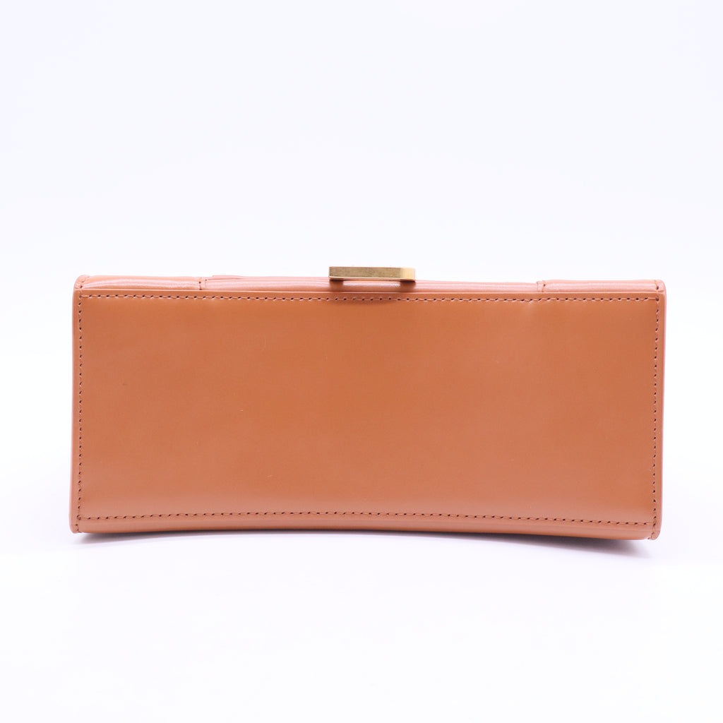 Shiny Box Calfskin Small Hourglass Top Handle Bag Camel B12105