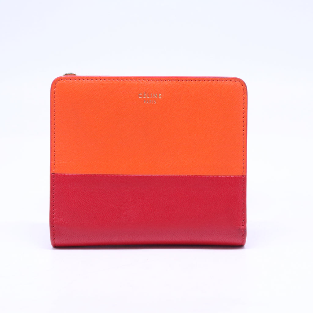 Coral and Burgundy Leather Bi-Fold Wallet W20895